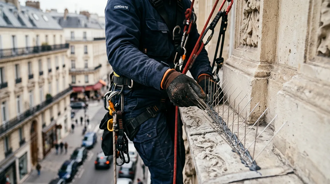 Pose de pics anti-pigeons — cordistes professionnels